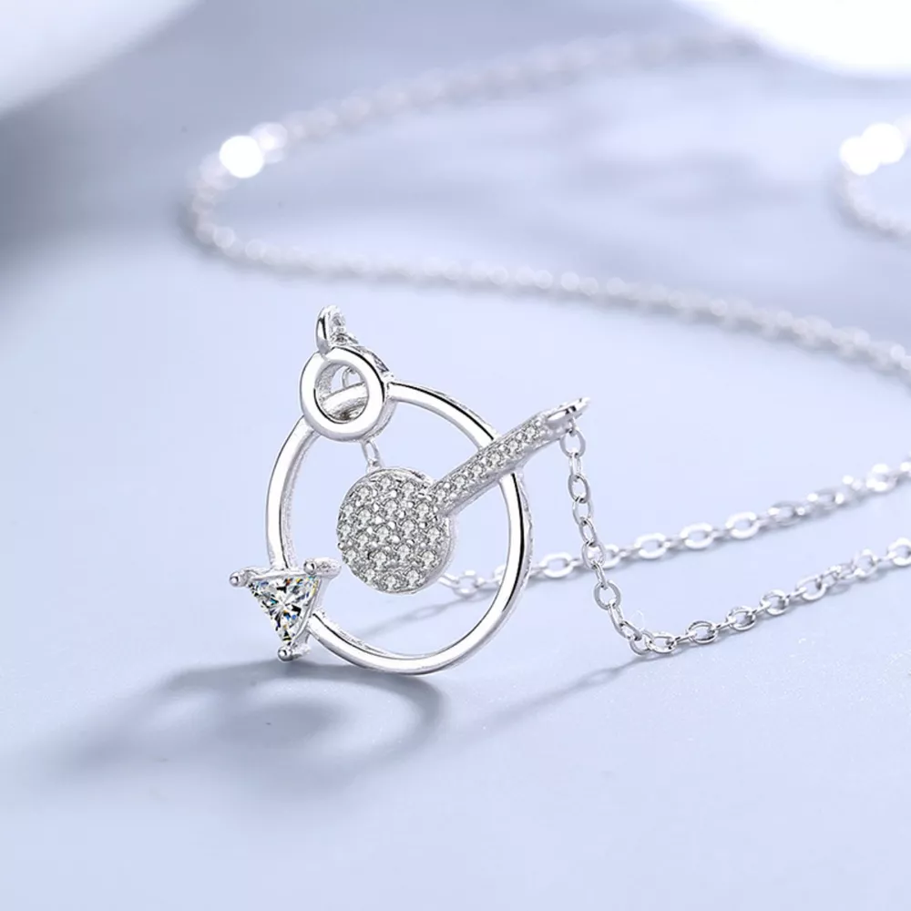 925 Sterling Silver Zircon Geometric Pendant Necklace