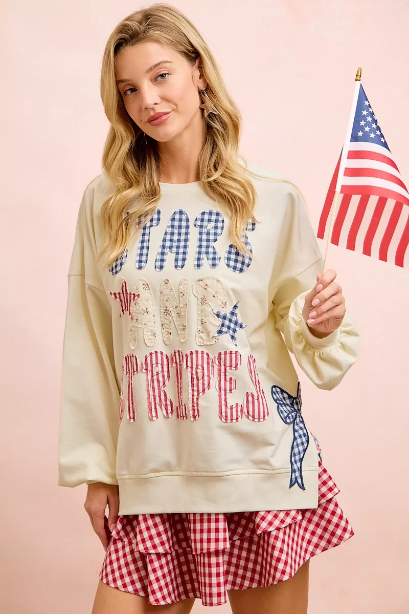 BiBi 4th Of July Stars And Stripes Patches Sweatshirt, image 6