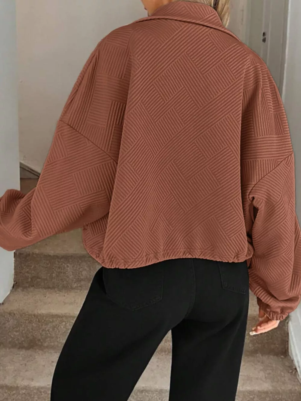 Textured Zip-Up Drawstring Hem Jacket, image 25
