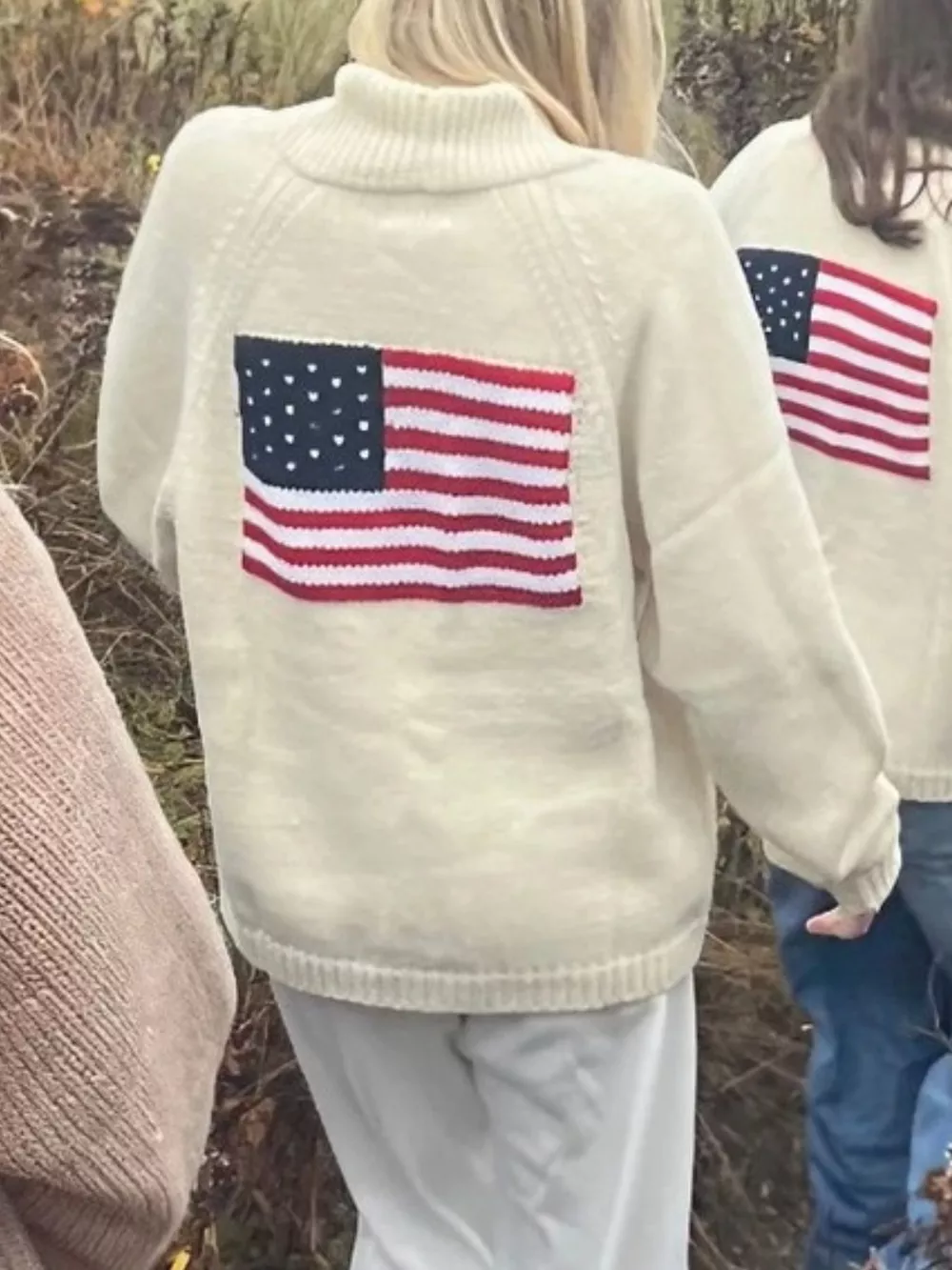 USA Flag Chunky Knit Button-Down Cardigan, image 5