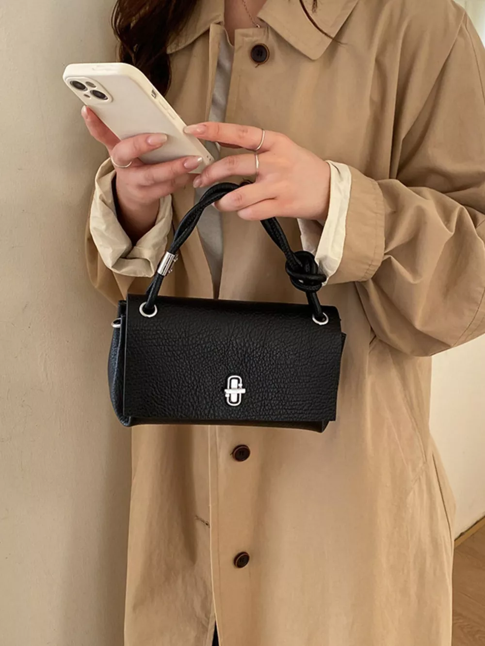 Turn-Lock Leather Crossbody Bag, image 5