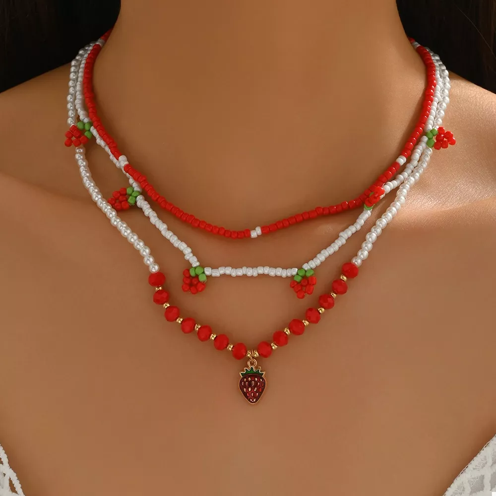3 Piece Beaded Strawberry Necklace, image 2
