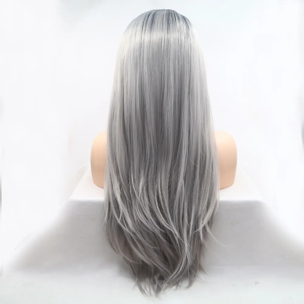 13*3" Lace Front Wigs Synthetic Long Straight 24" 130% Density, image 2