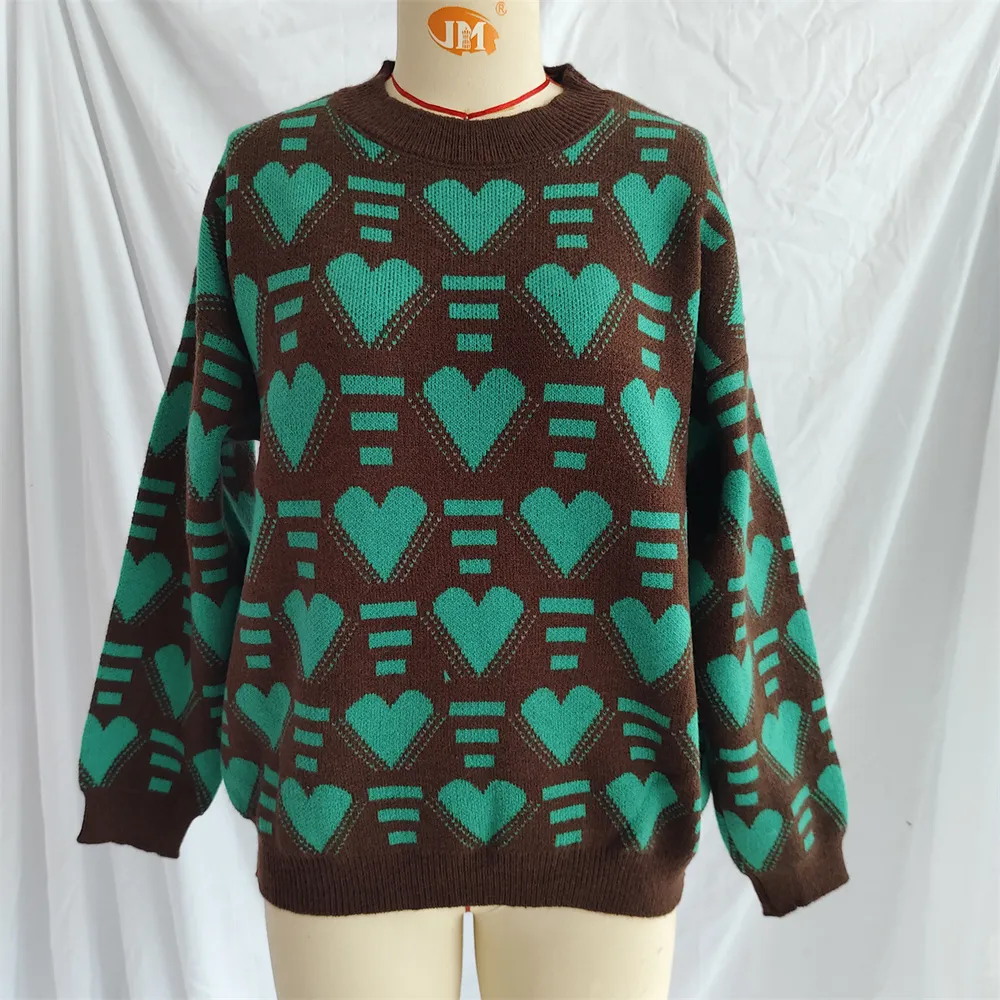 Heart Contrast Long Sleeve Dropped Shoulder Sweater, image 7