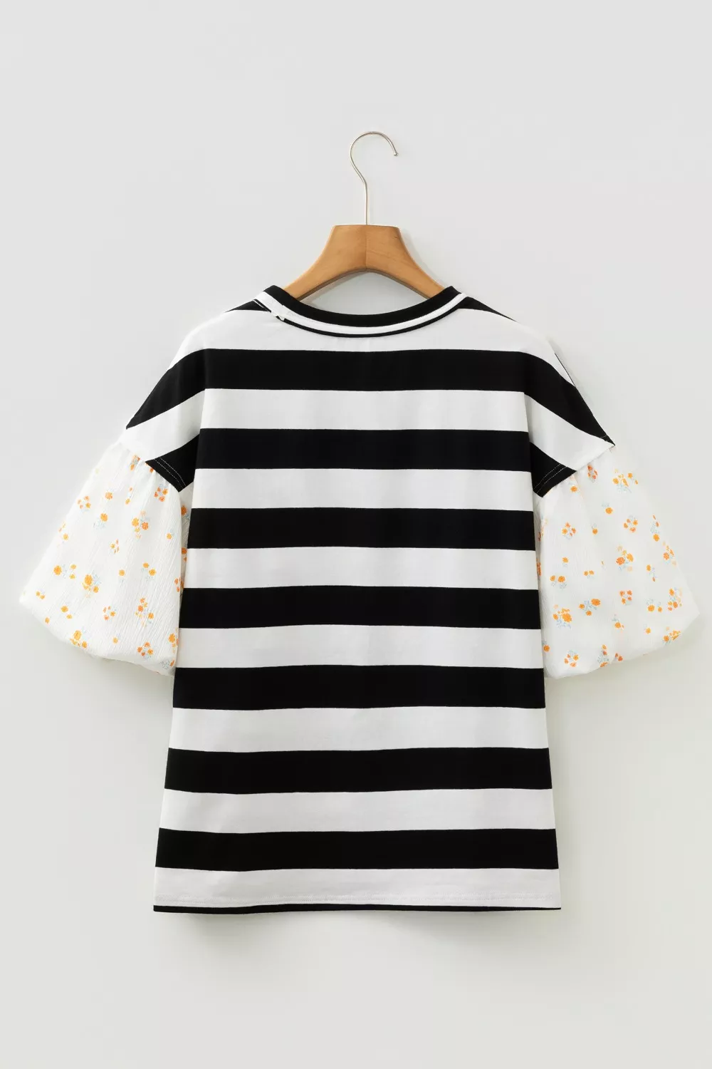 Stripe Floral Print Puff Sleeve Patchwork Blouse, image 2