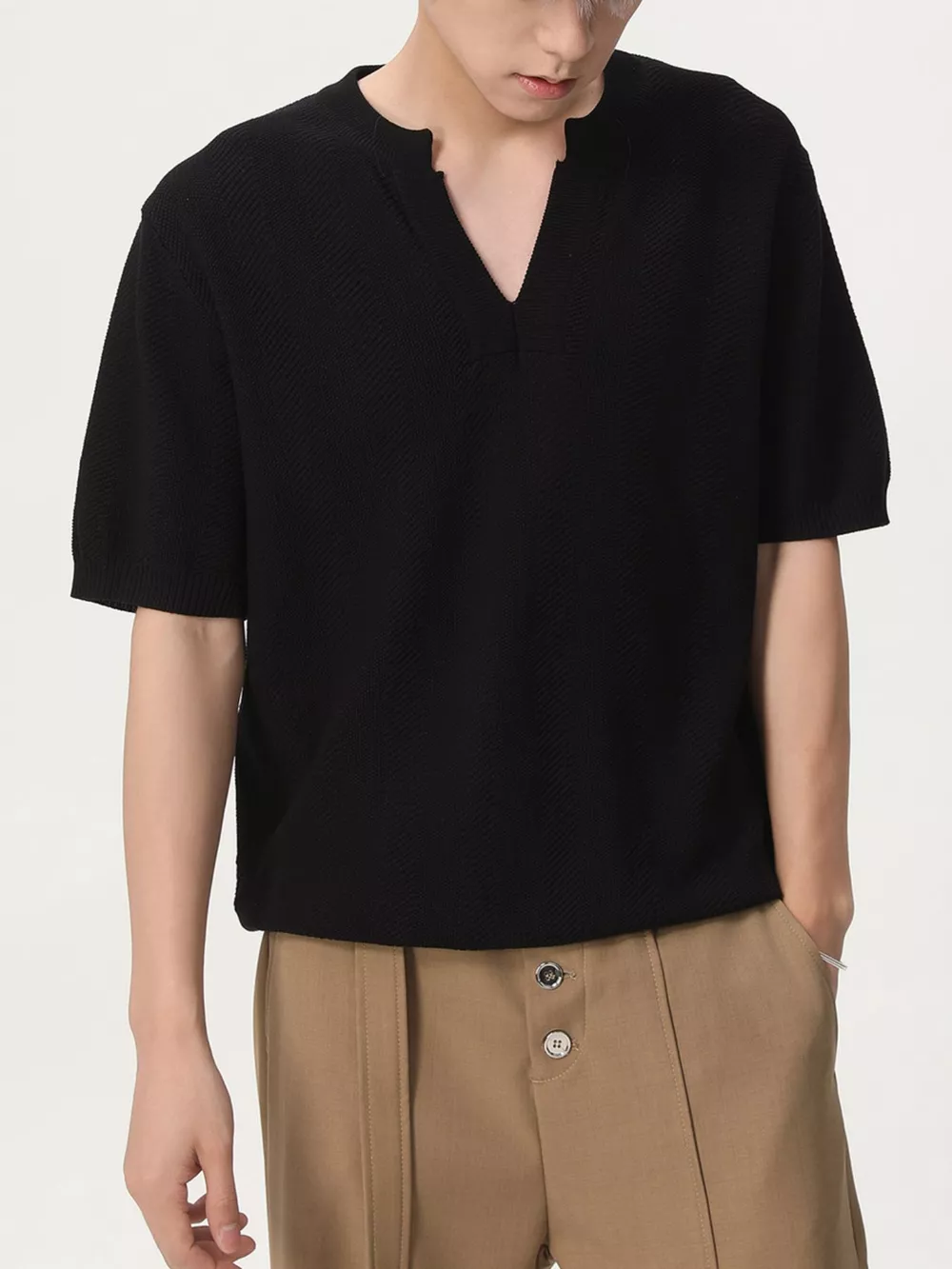 Men's Notched Short Sleeve Knit Top, image 3
