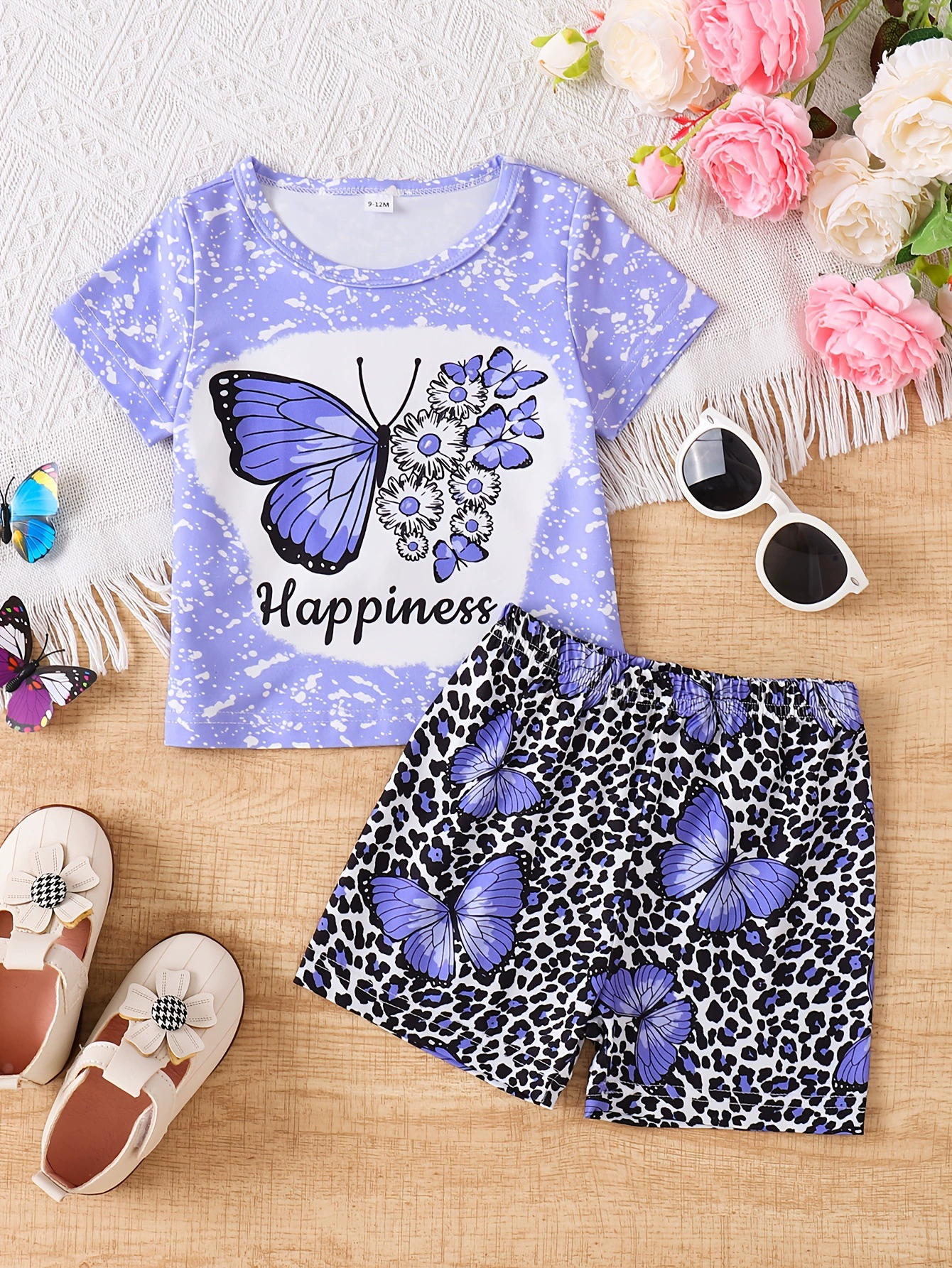 Children's Butterfly Round Neck Tee and Shorts Set