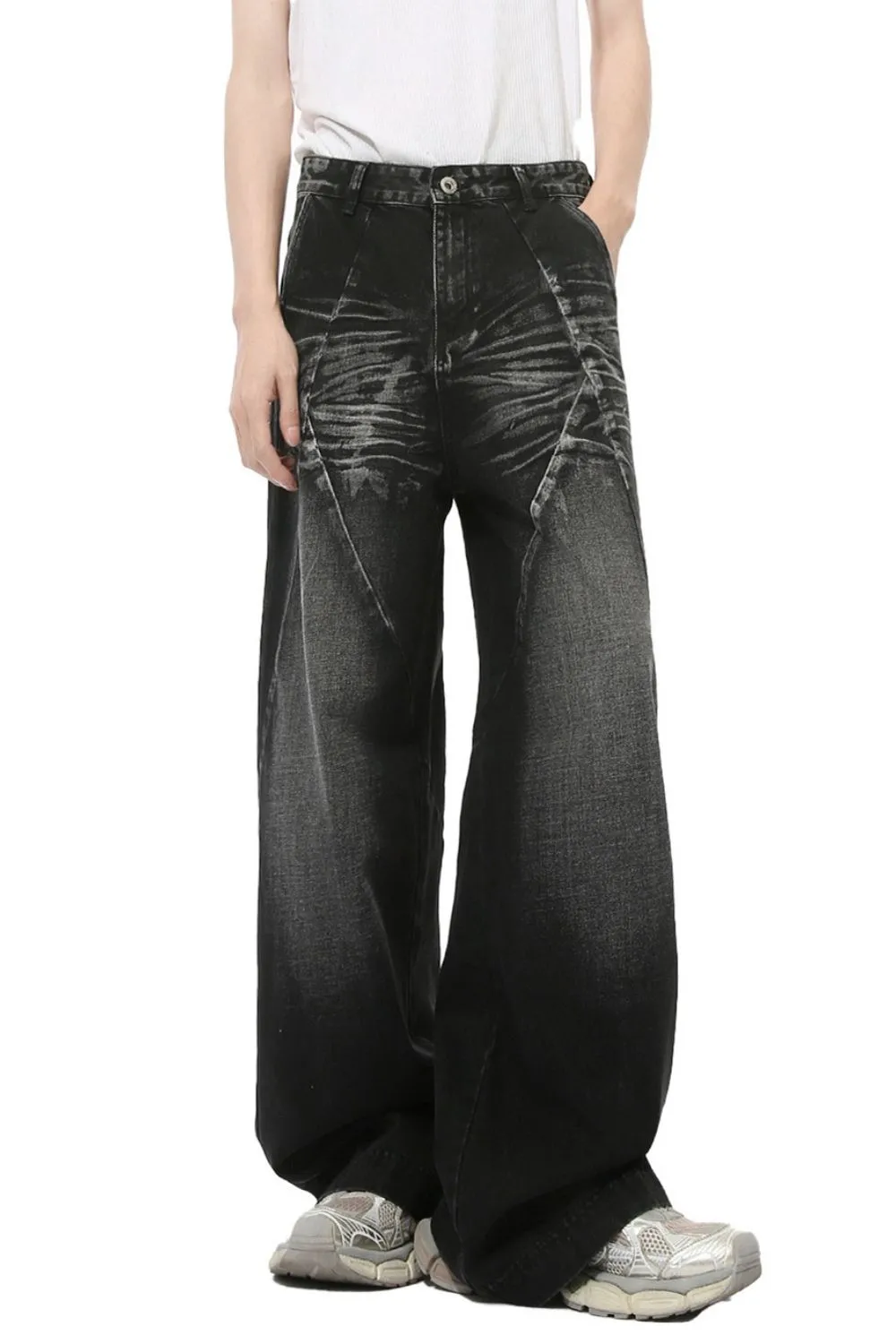 Washed Cat Whisker Straight Leg Jeans, image 2