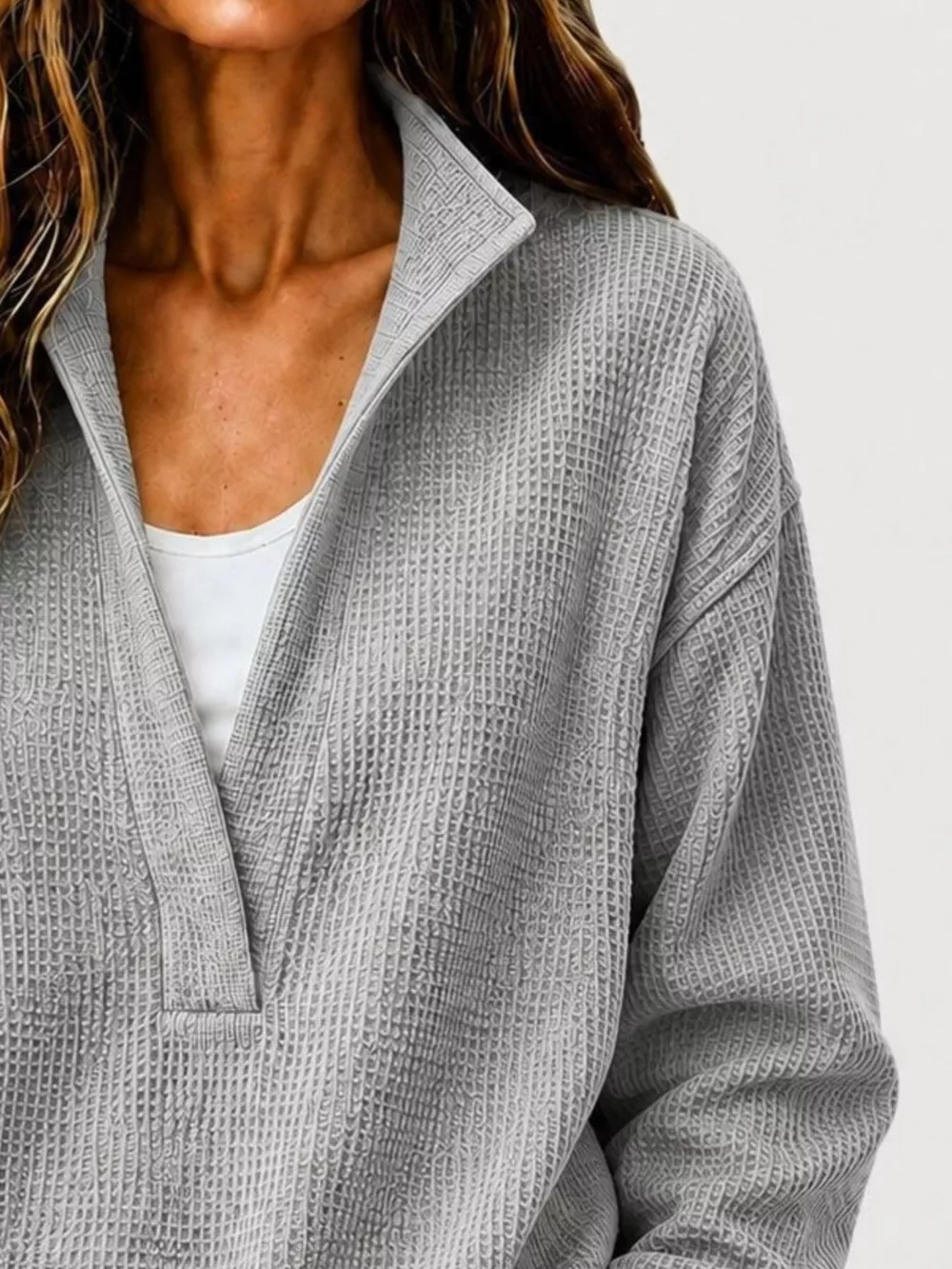 Full Size Waffle Knit Dropped Shoulder Sweatshirt Plus Size, image 10