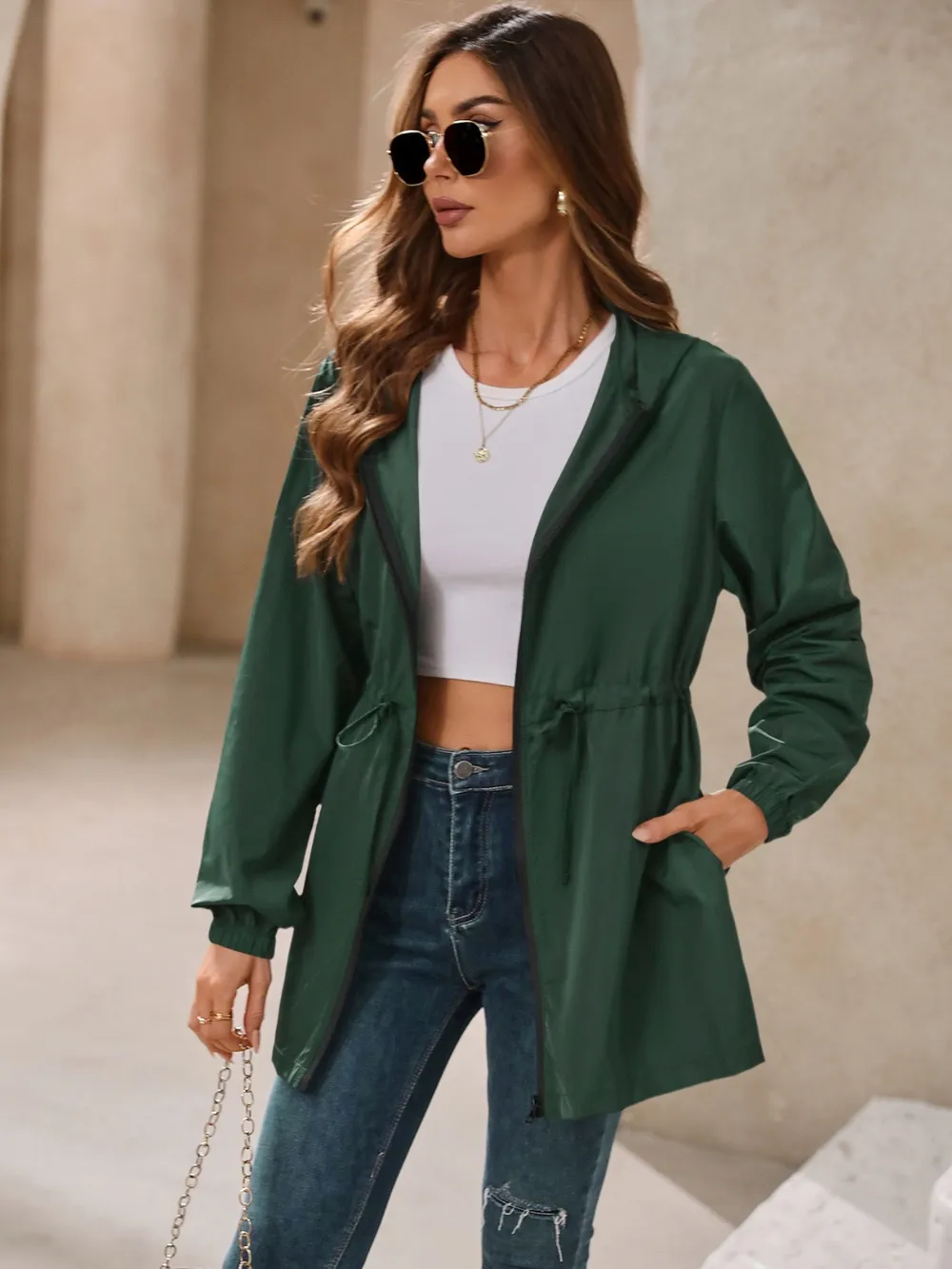 Outdoor Waterproof Long Sleeve Hooded Windbreaker, image 10