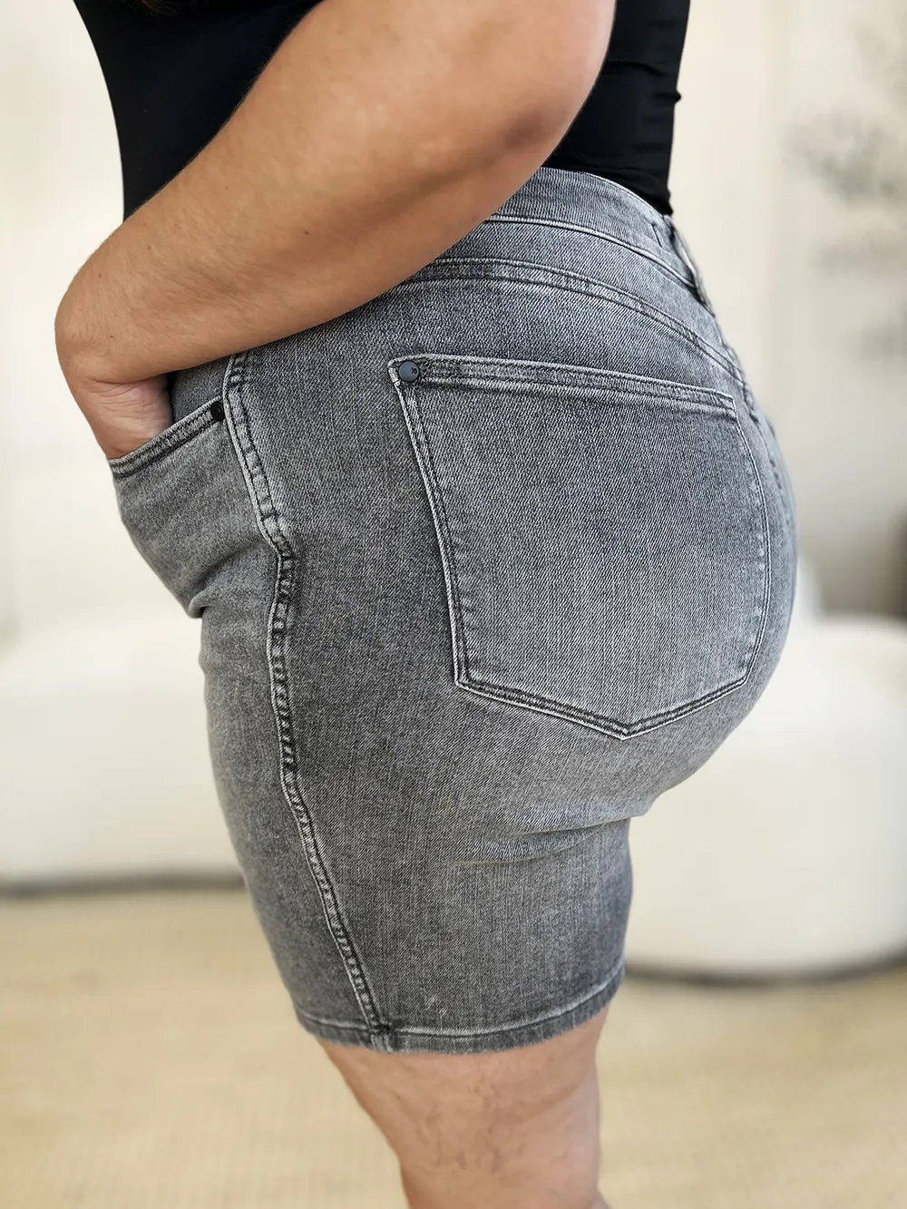 Full Size High Waist Washed Denim Shorts, image 6