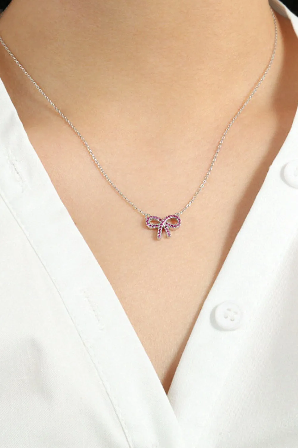 925 Sterling Silver Bow Necklace, image 4