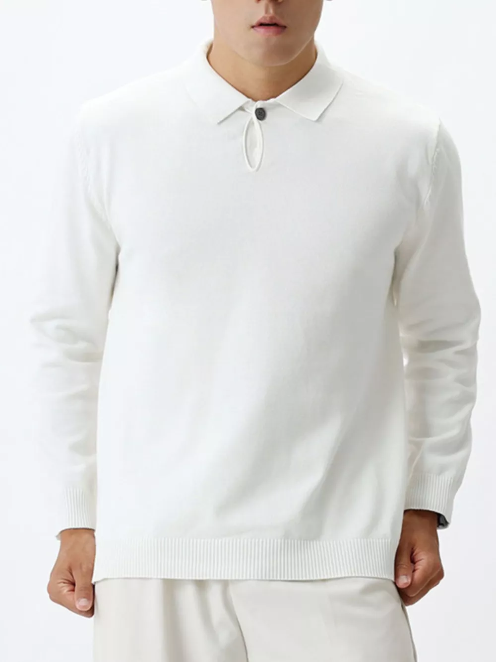 Men's Plus Size Polo Collar Long Sleeve Sweater, image 9