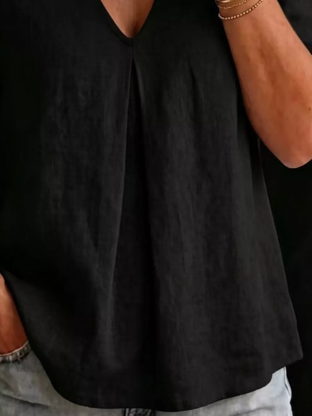 Full Size V-Neck Pleated Short Sleeve Blouse Plus Size, image 10