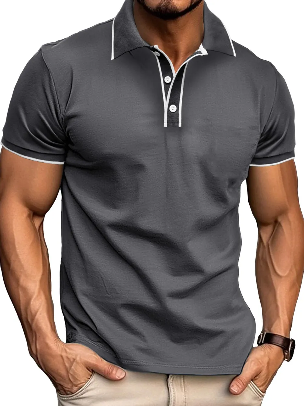 Men's Slim Fit Polo Shirt with Contrast Trim, image 6