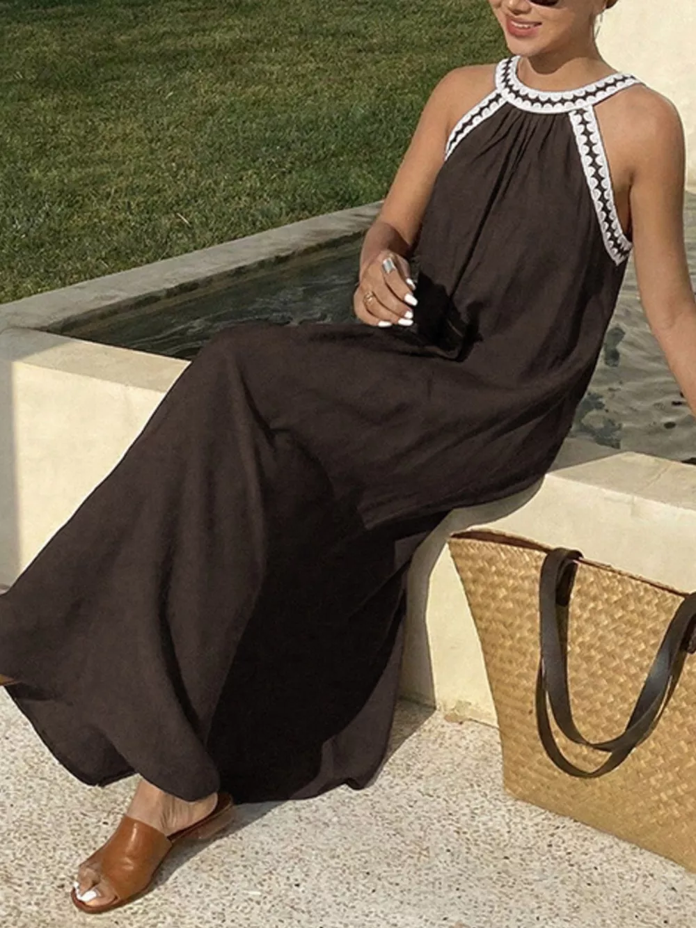 Crochet Trim Sleeveless Maxi Dress, image 6