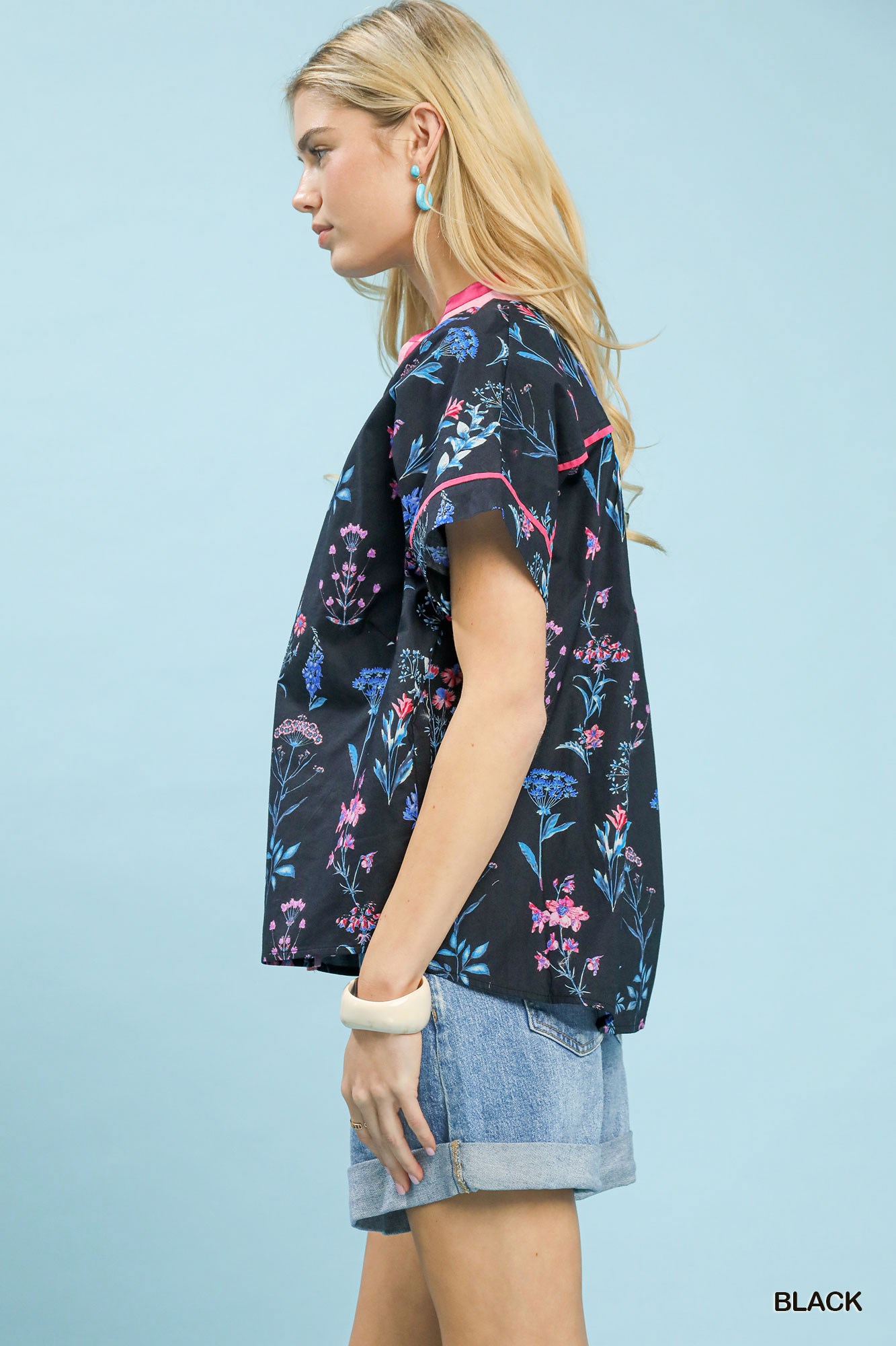Botanical Floral Button Front Top, image 2