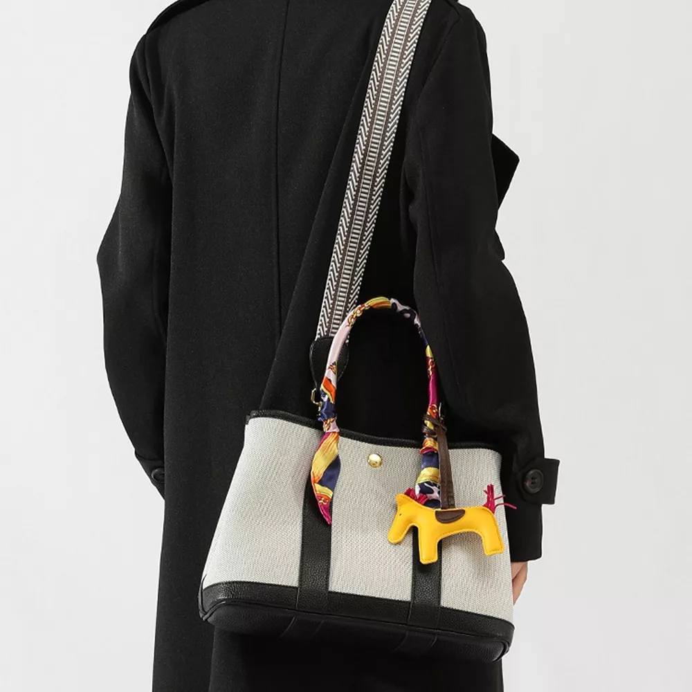 Canvas Handbag with Silk Scarf and Horse Charm, image 5