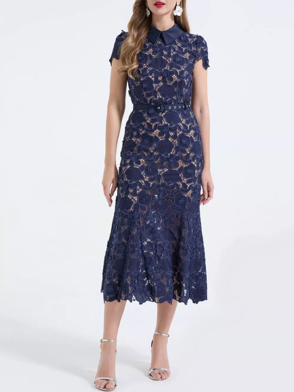 Floral Lace Short Sleeve Midi Dress, image 8