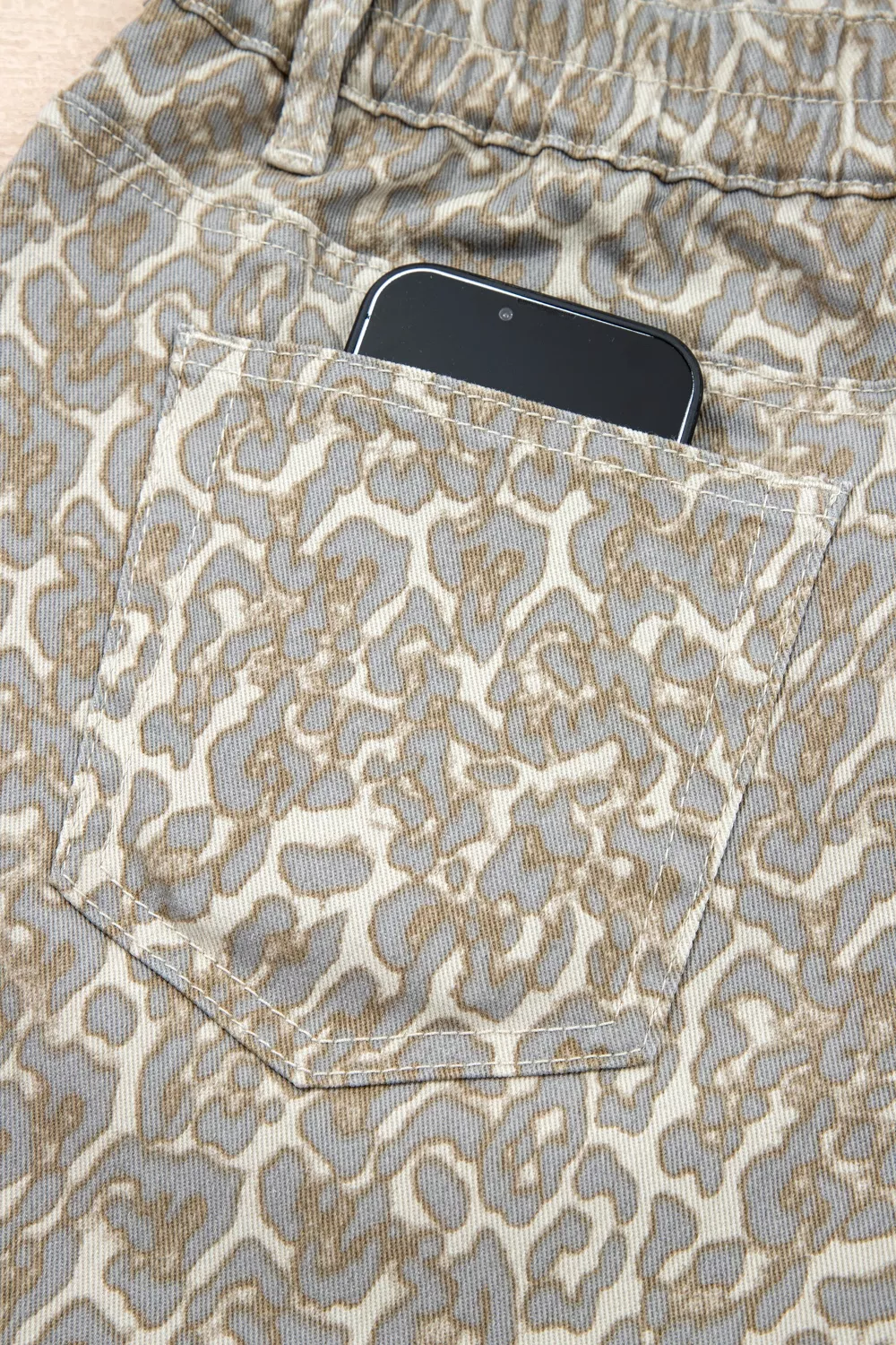 Raw Edge Leopard Print Denim Shorts, image 8