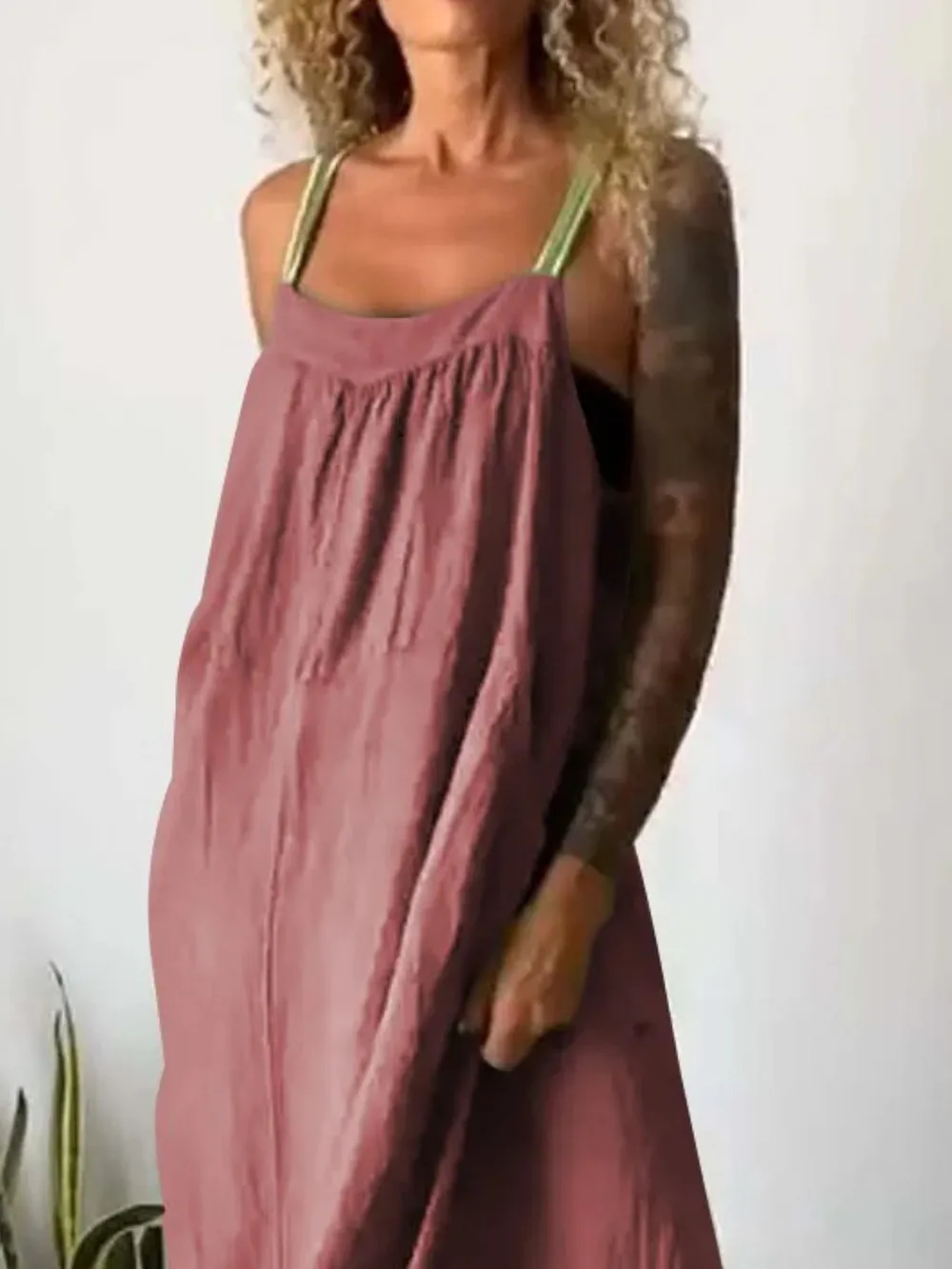 Full Size Ruched Cami Maxi Dress with Pockets Plus Size, image 20