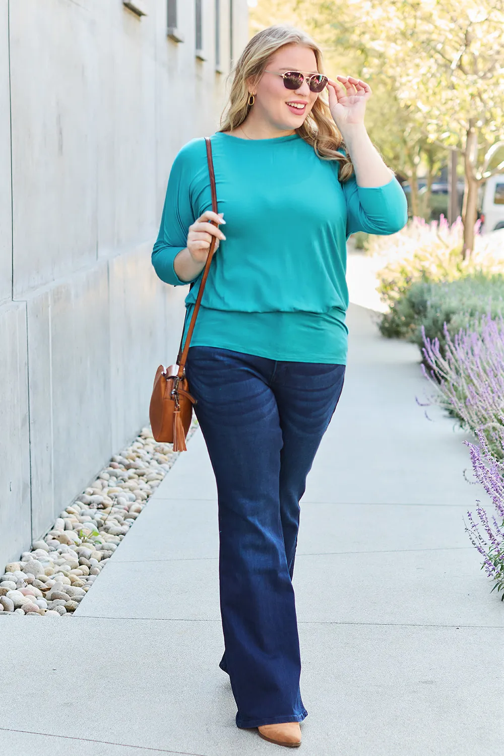 Full Size Round Neck Batwing Sleeve Top, image 8