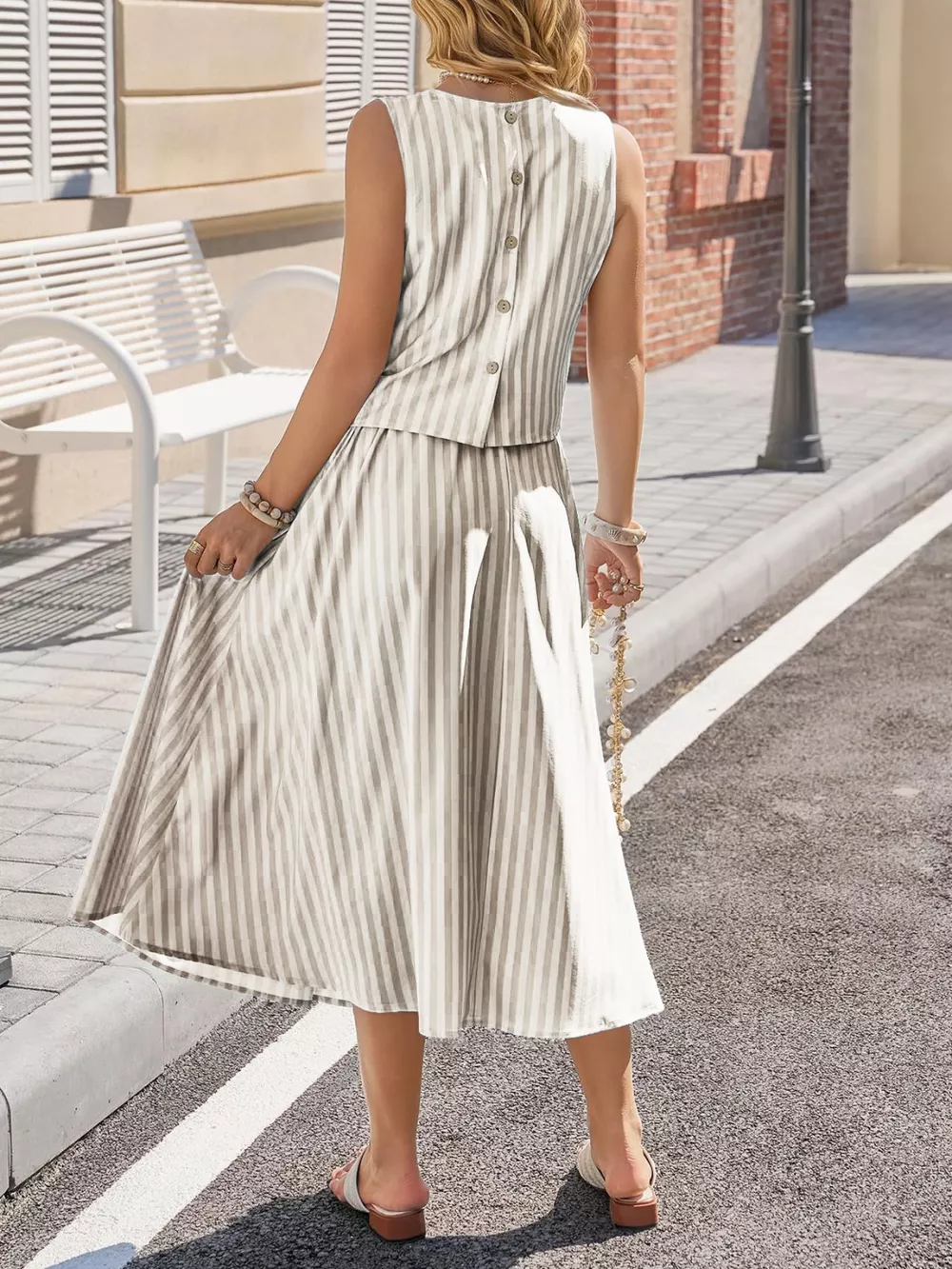 Striped Sleeveless Top and Midi Skirt Set, image 15