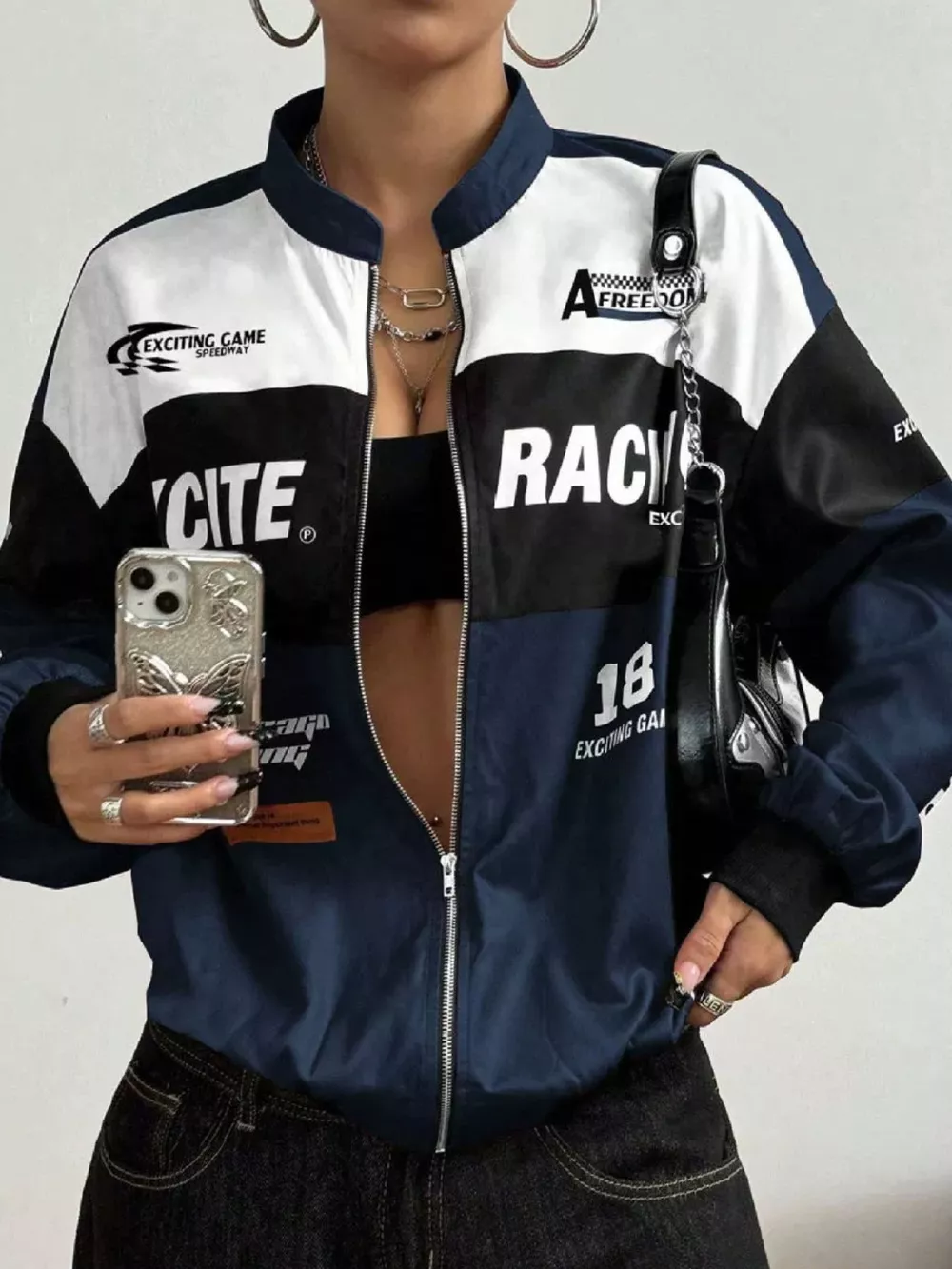 Letter Print Zip Up Jacket, image 11