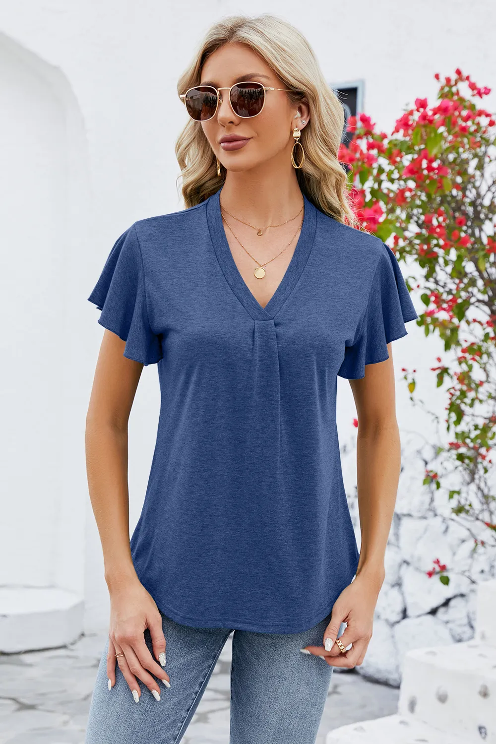 V-Neck Flutter Sleeve T-Shirt, image 8