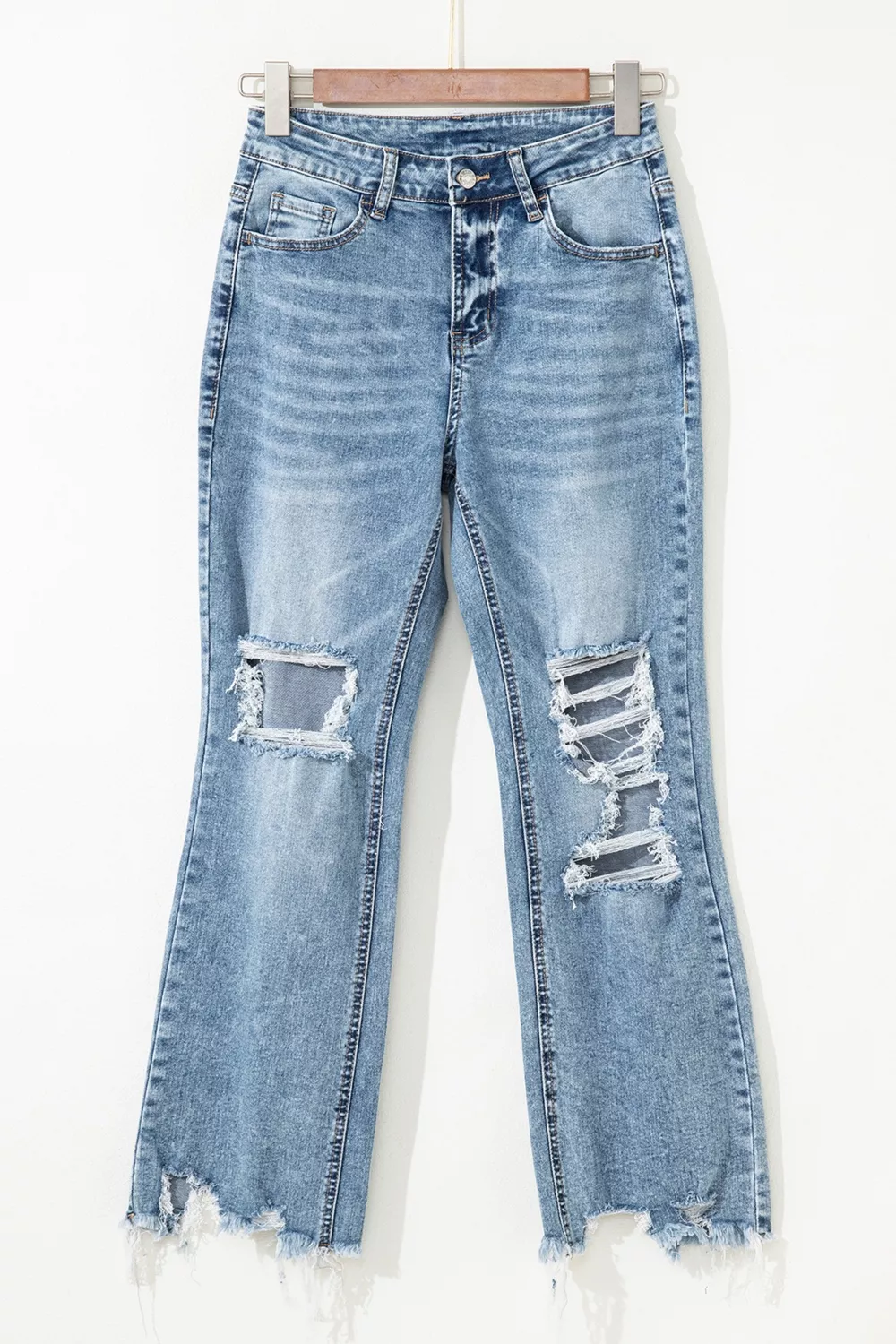 Raw Hem Ripped Open Knee Fit Flare Jeans, image 3