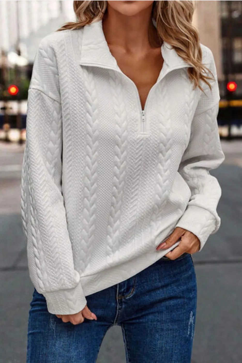 Half Zip Drop Shoulder Long Sleeve Sweatshirt, image 6