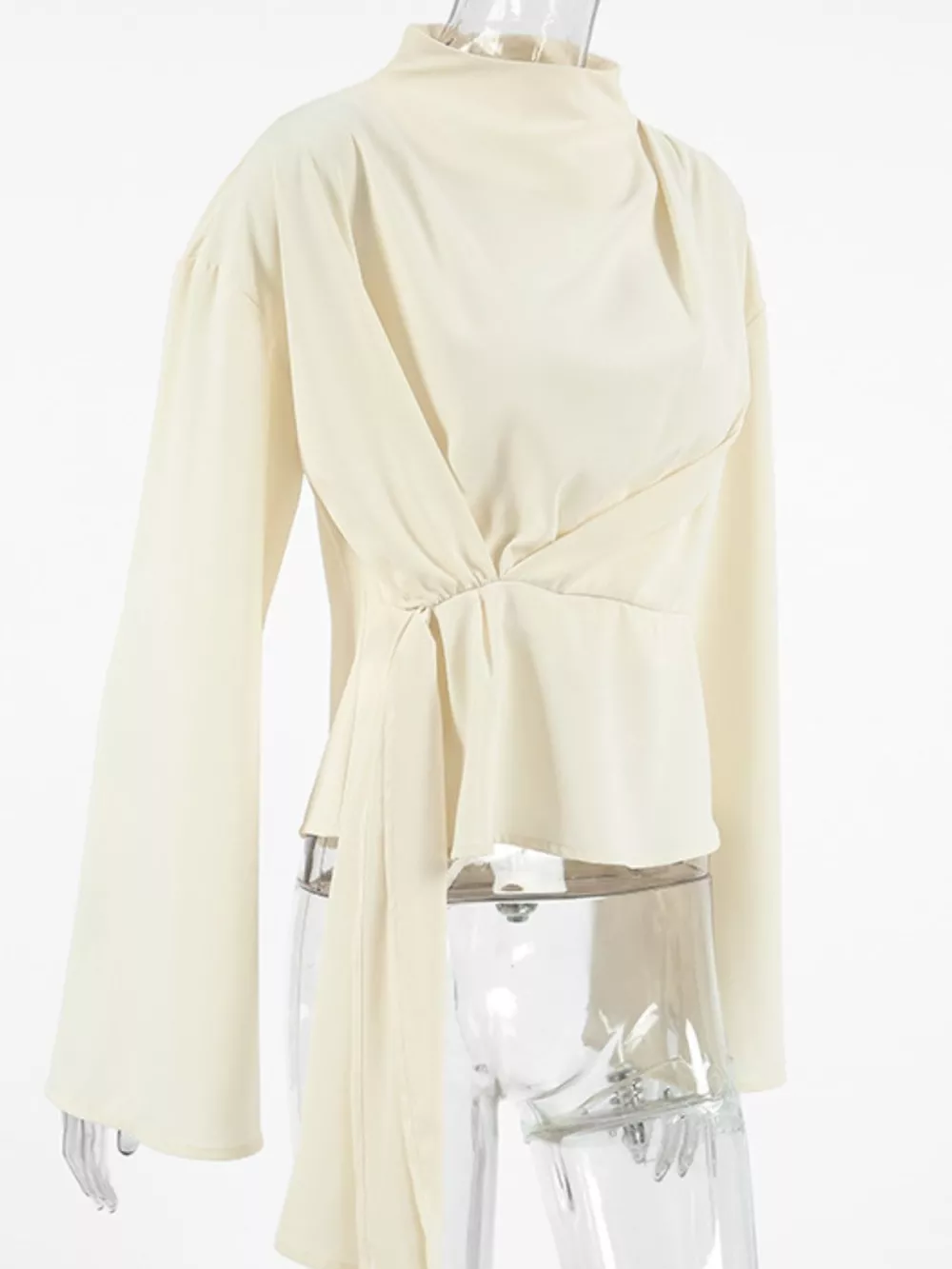Ruched Mock Neck Long Sleeve Blosue, image 9