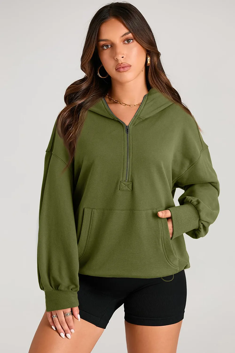 Pocketed Half Zip Long Sleeve Hoodie, image 12