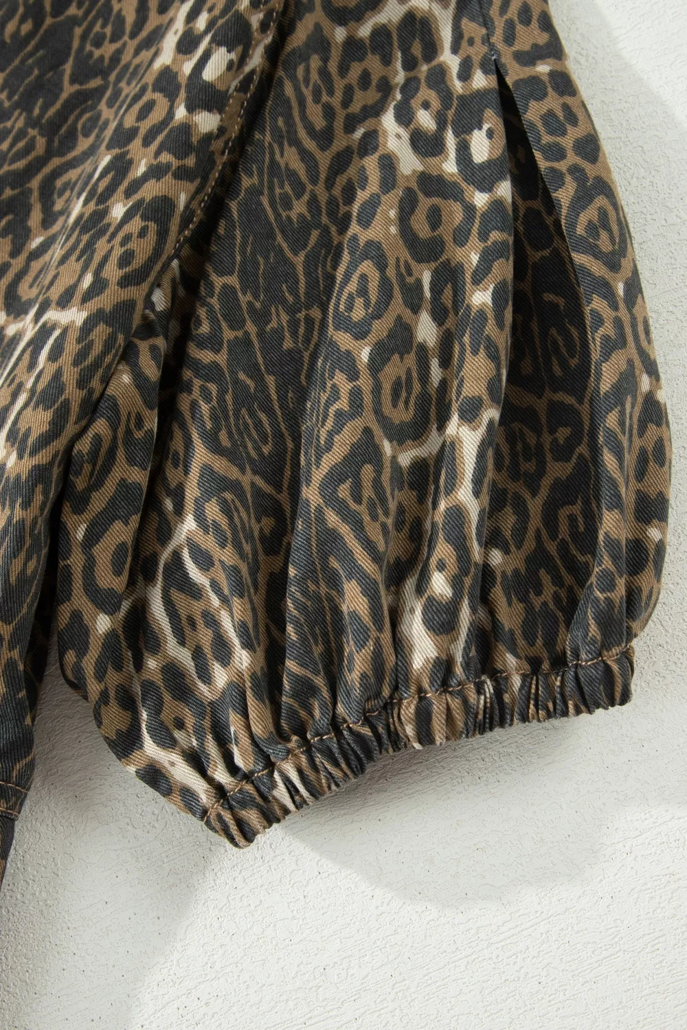 Leopard Print Puff Sleeve Denim Dress, image 8