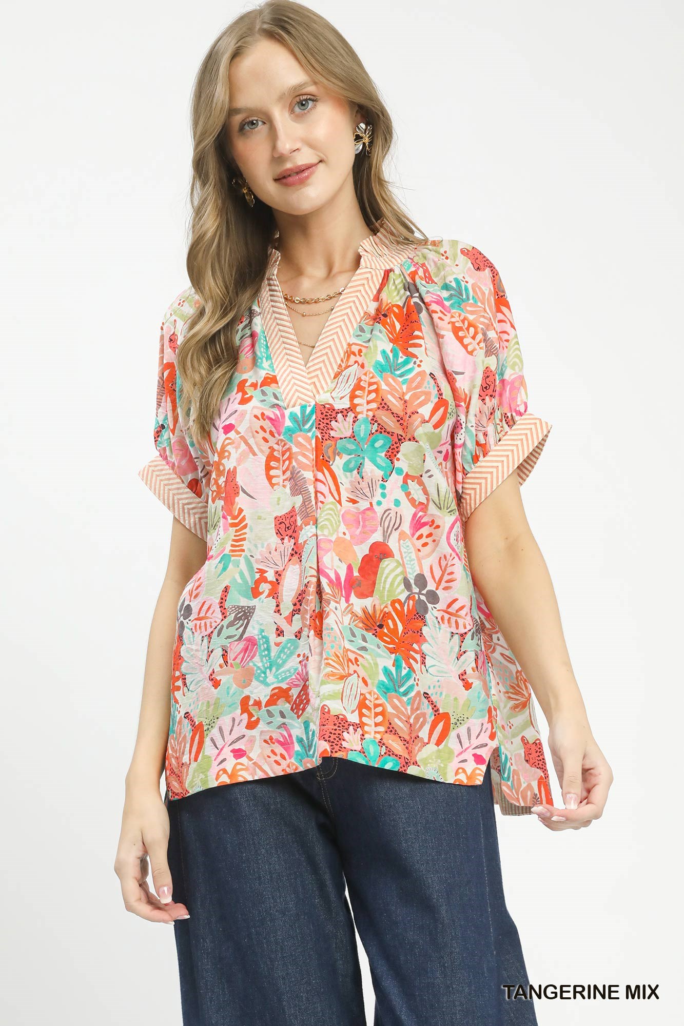 Mix Boho Printed V-Neck Top