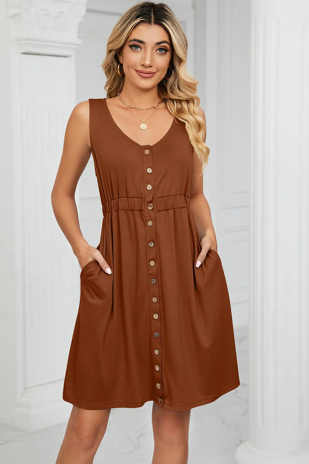 Buttoned Wide Strap Mini Dress, image 9