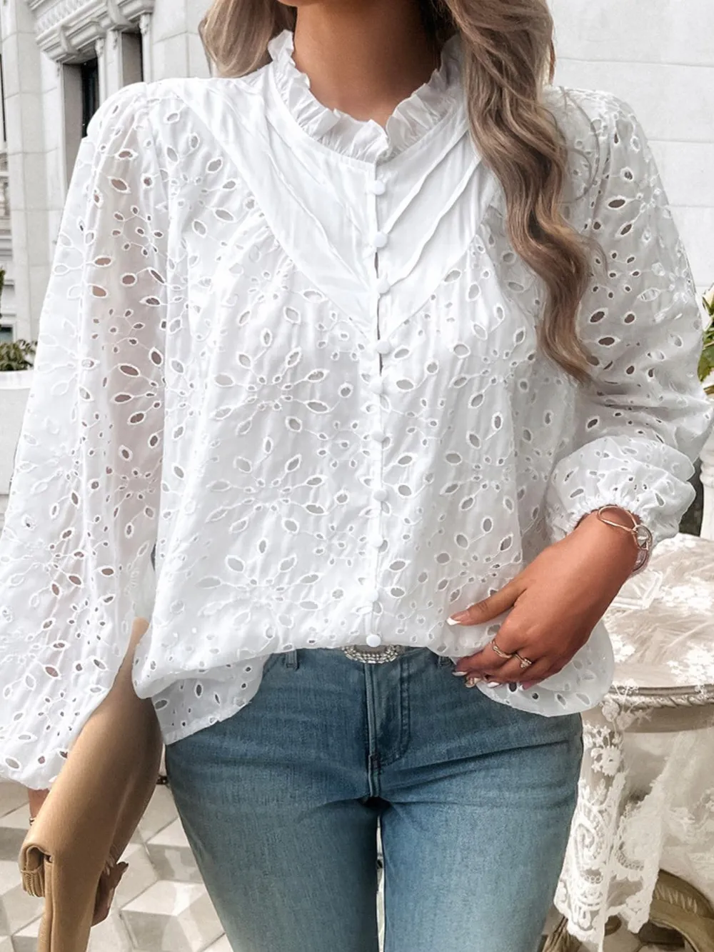 Frill Round Neck Long Sleeve Shirt, image 17