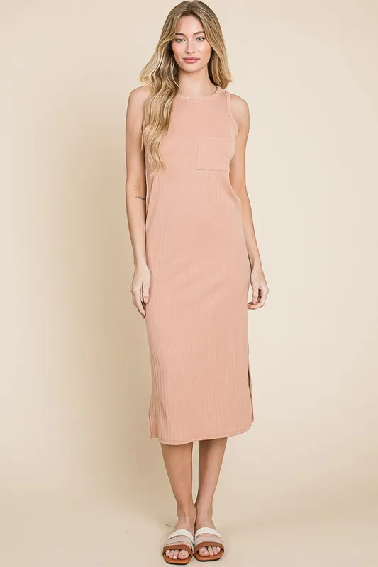 Ribbed Knit Sleeveless Midi Dress