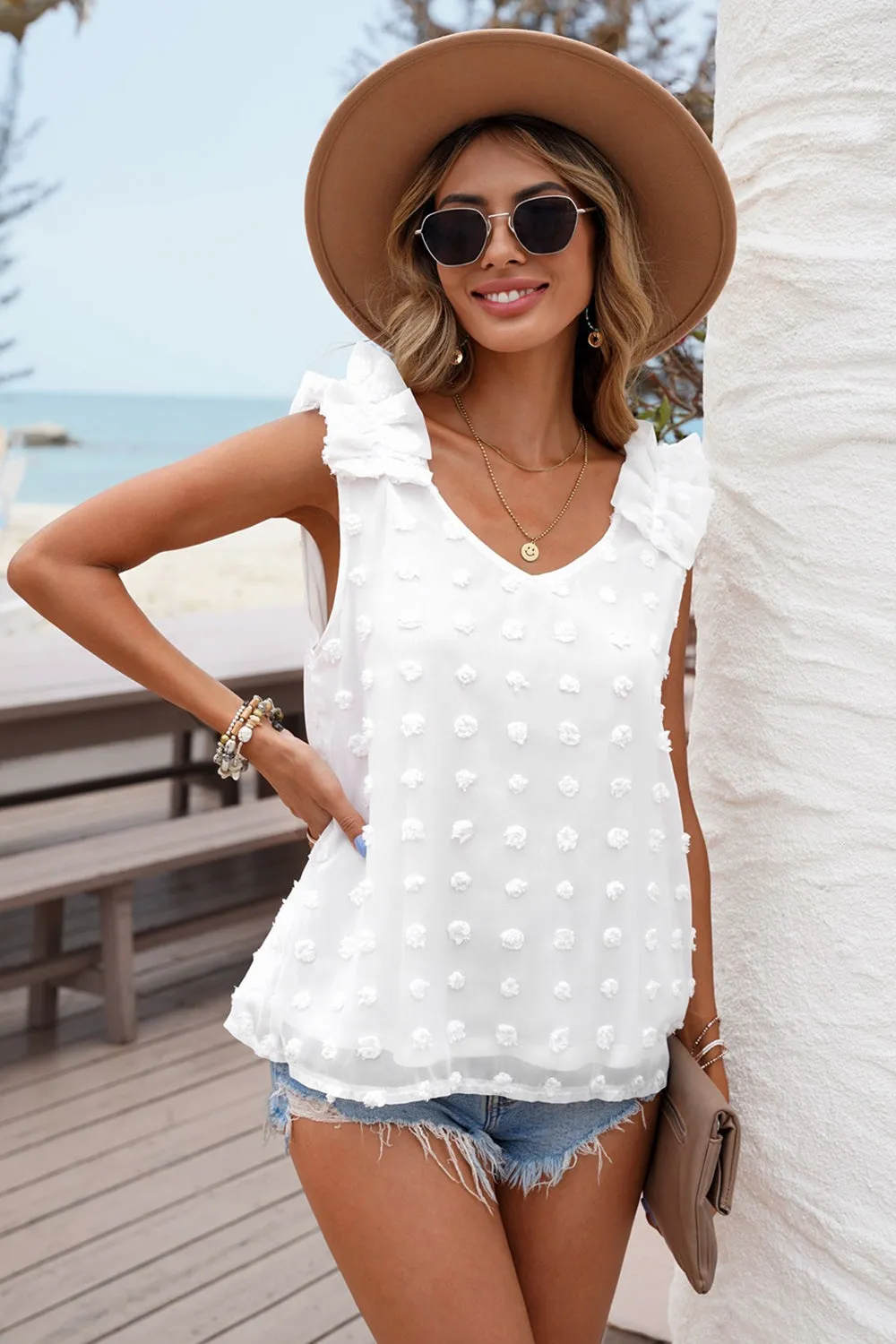 Full Size Swiss Dot V-Neck Tank, image 10