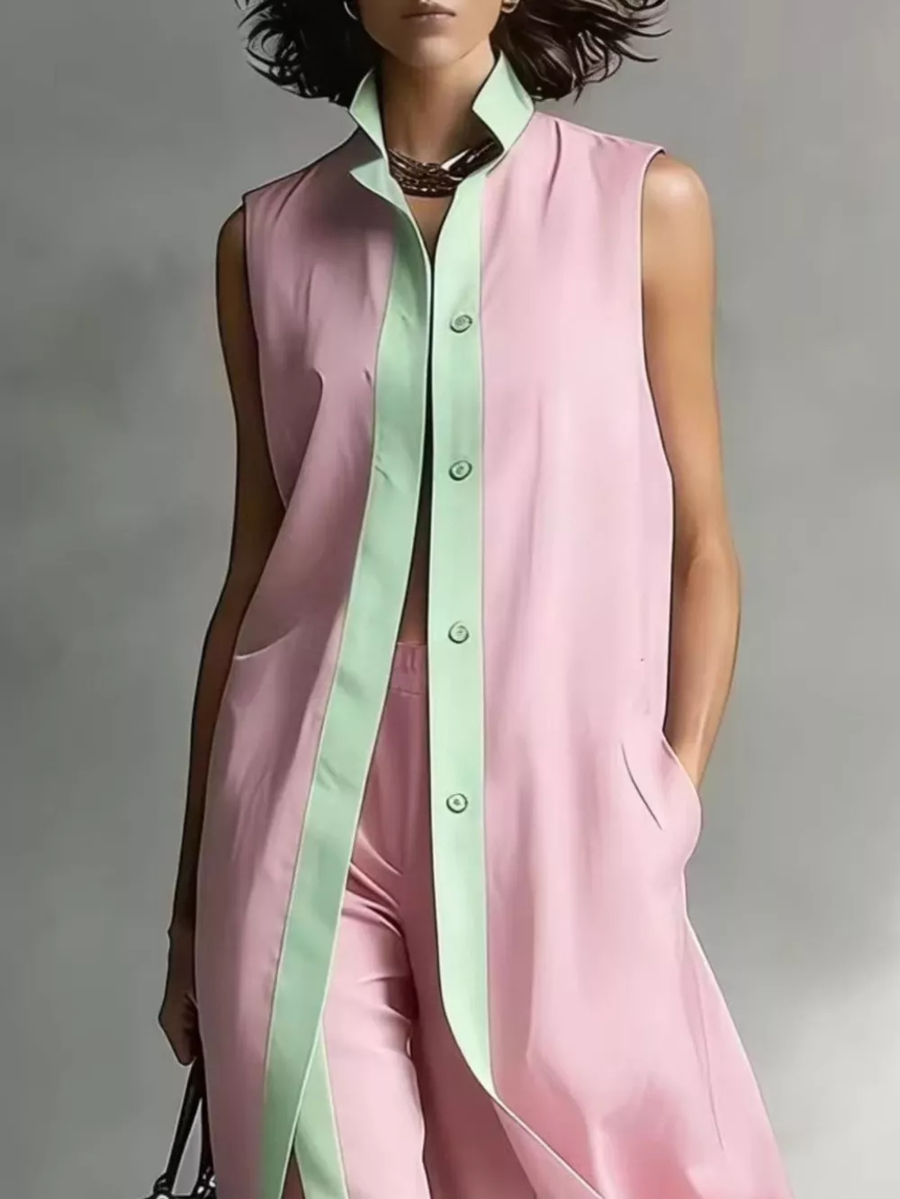 Full Size Sleeveless Longline Vest and Wide‑Leg Pants Set Plus Size, image 6