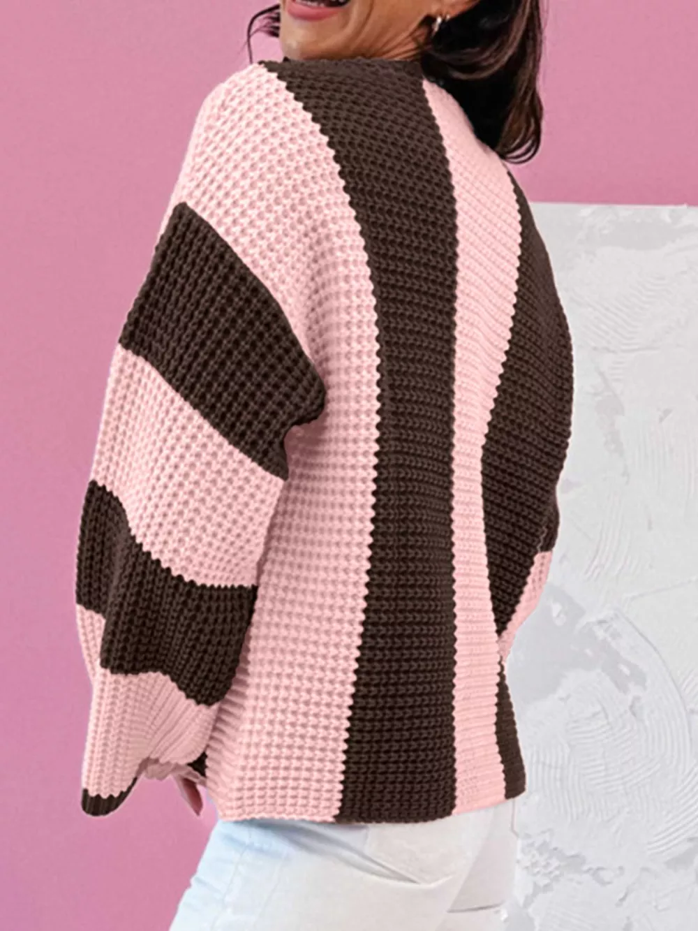 Striped Color Block Waffle Knit Sweater, image 2