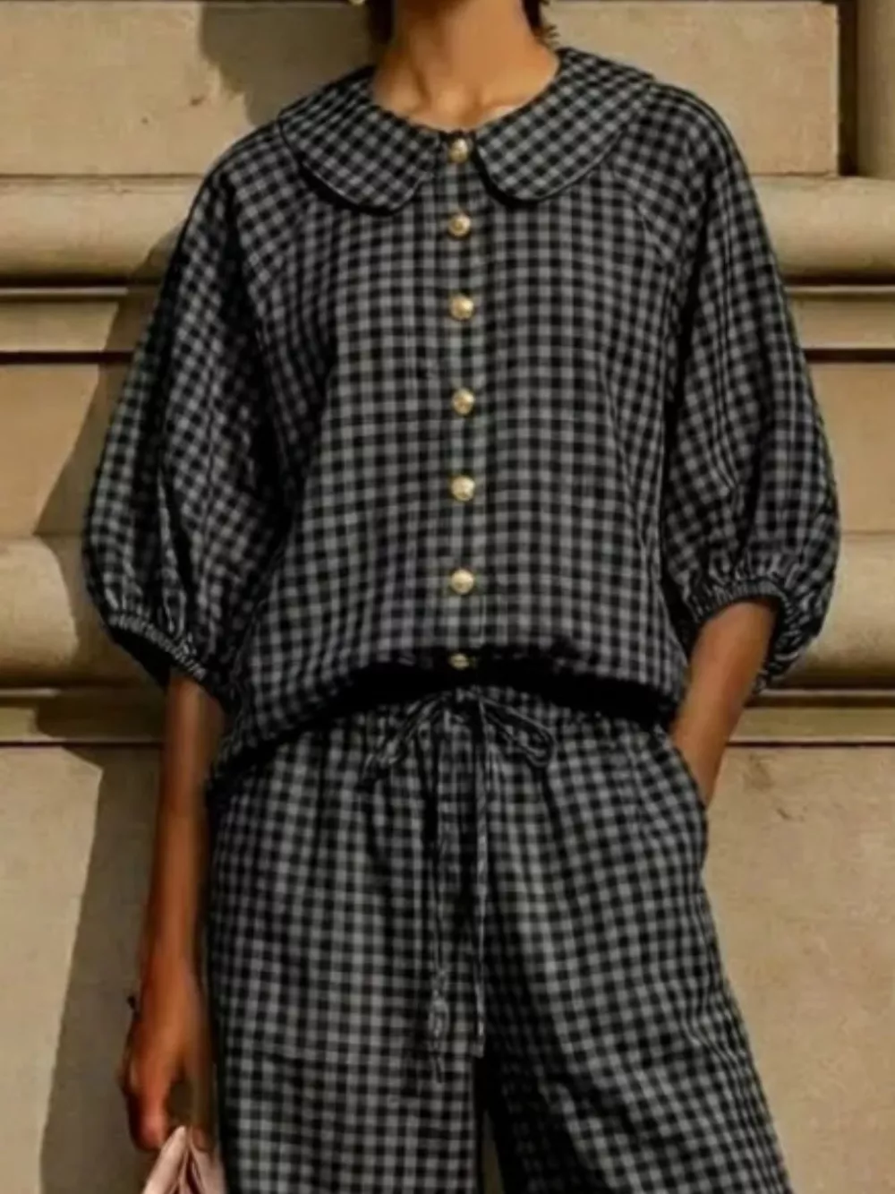 Full Size Plaid Button Up Shirt and Pants Set Plus Size, image 8