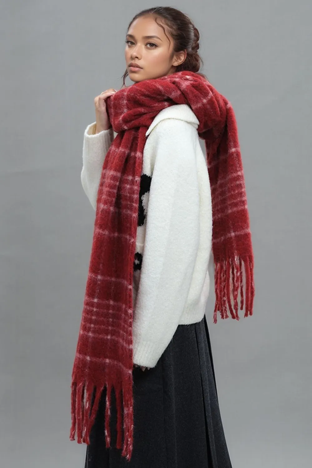 Fringe Plaid Thermal Scarf, image 2