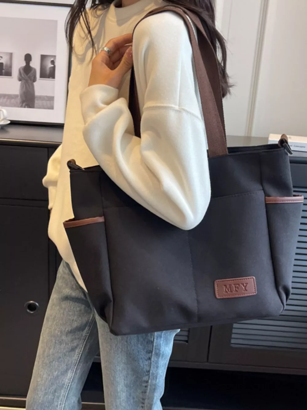 Canvas Shoulder Bag with Adjustable Strap, image 4
