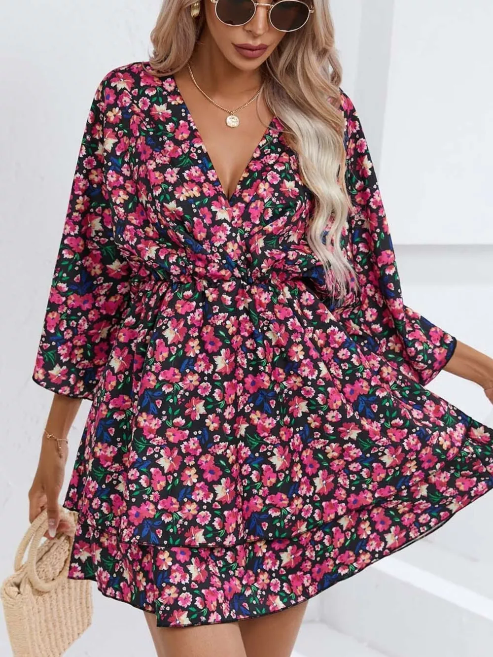 Floral Print Layered Ruffle Hem Mini Dress, image 22