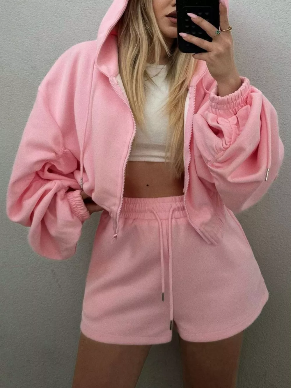 Zip Up Drawstring Outerwear and Shorts Set, image 6