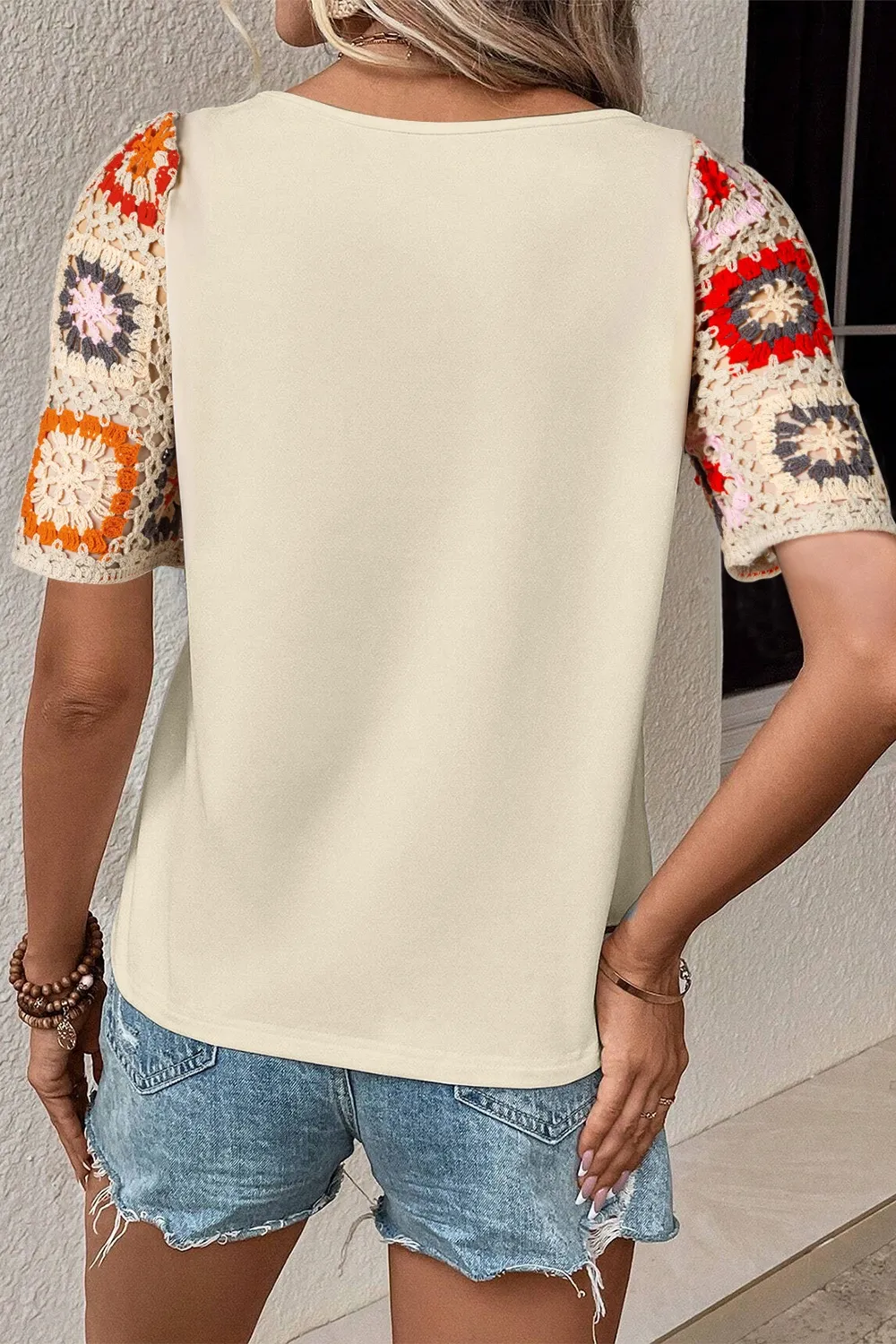 Geometric Round Neck Short Sleeve Blouse, image 7