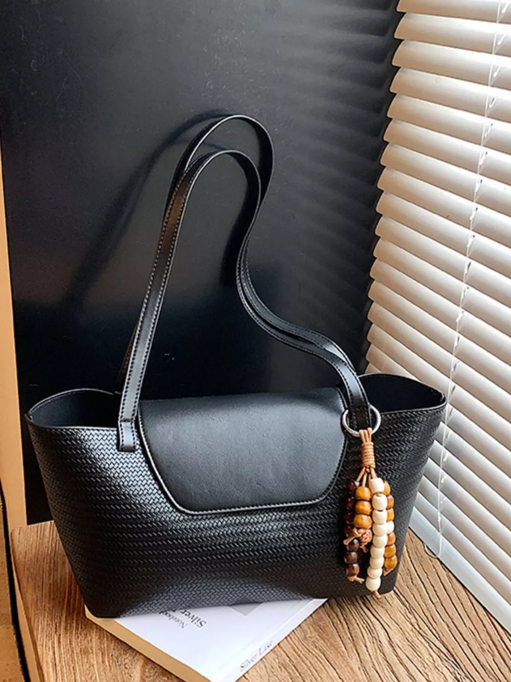 Texture Tote Bag with Beaded Charm, image 6