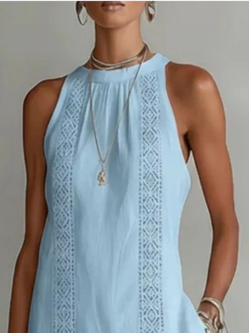Side Slit Sleeveless Hollow-Out Trimmed Midi Dress, image 7