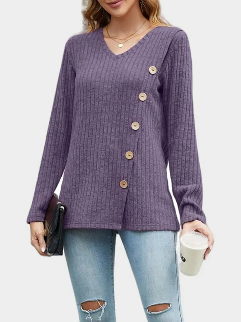 V-Neck Long Sleeve T-Shirt, image 10